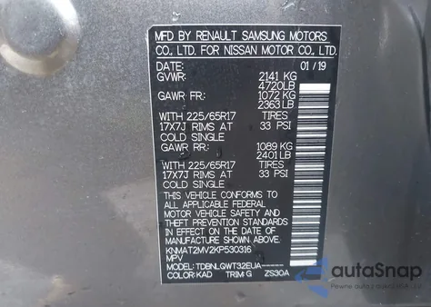 2019 Nissan Rogue Sv from USA, damaged, VIN KNMAT2MV2KP530316